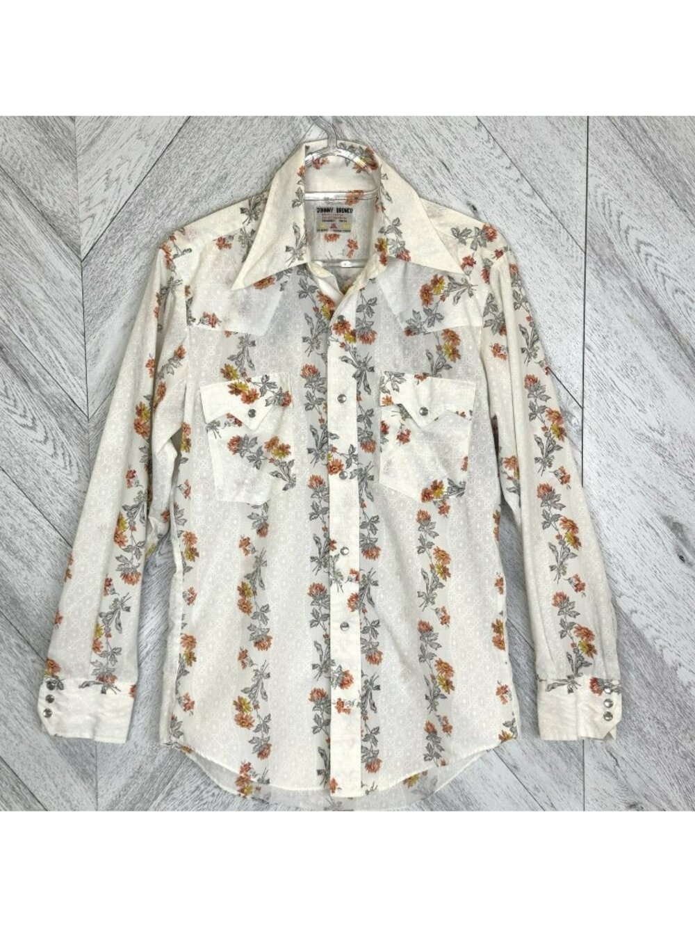 VTG 70s Western Pearl Snap Shirt Mens Medium Floral Yoke Daggar Collar Sawtooth